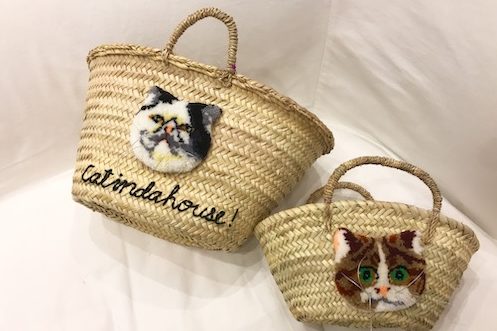 れるだけの CAT IN DA HOUSE ネコ 刺繍 カゴバッグ 猫 ねこ